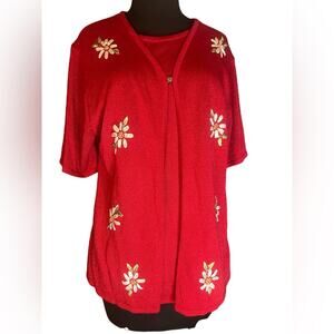 Vtg 90s Embroidered Daisy Twinset Dainty Coquette Ladylike Cardigan Womens Sz L